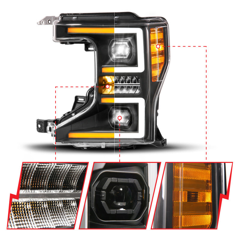 ANZO 20-22 Ford Super Duty (Halogen) Z-Series Full LED Proj Headlights SeqSig - Driver Side ONLY 111620X-L