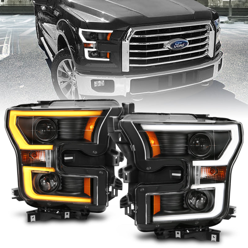 FR SPORT Anzo 2015-2016 Ford F-150 Projector Headlights w/ Plank Style Switchback Bl