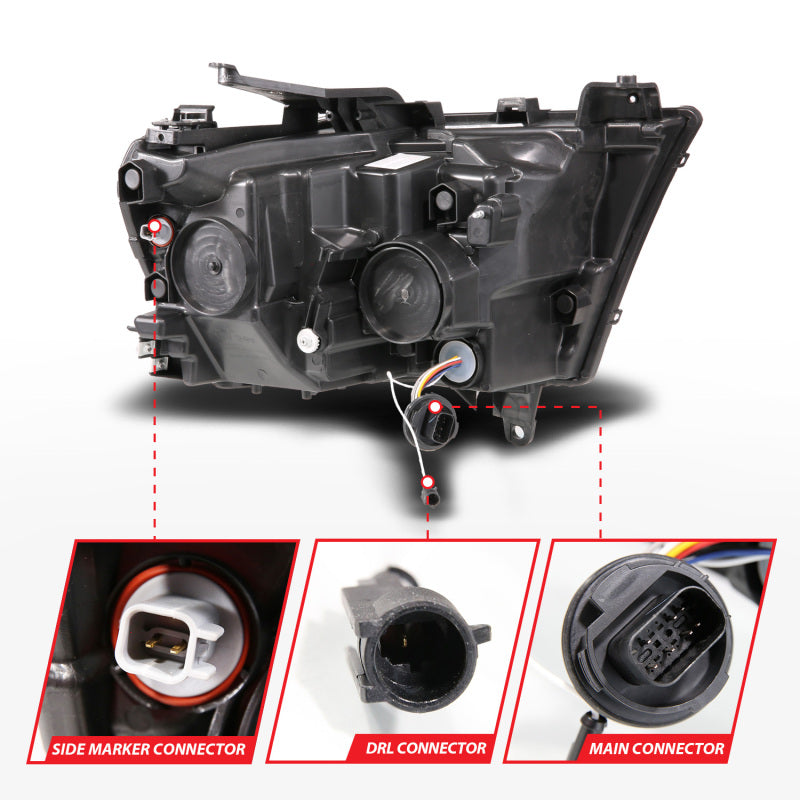 ANZO 19-24 RAM 1500 (New Body/OE Halogen) Full LED Proj Headlights DRL/SeqSig Black - Driver Side 111628A-L