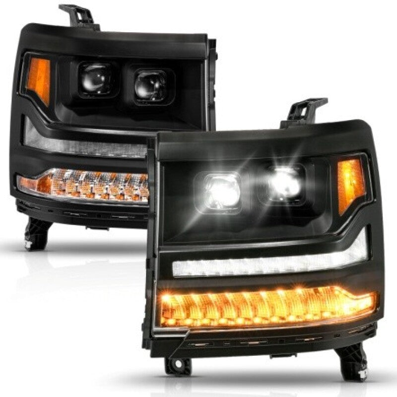 ANZO 16-18 Chevy Silverado 1500 (Factory HID Models ONLY) Full LED Proj Headlights Black - Pair 111622A