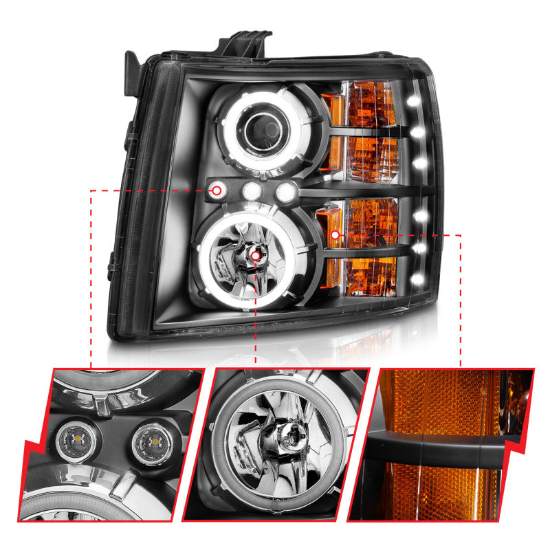 Anzo 2007-2013 Chevrolet Silverado 1500 Projector Headlights w/ Halo Black