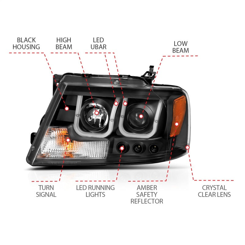 Anzo 2004-2008 Ford F-150 Projector Headlights w/ U-Bar Black