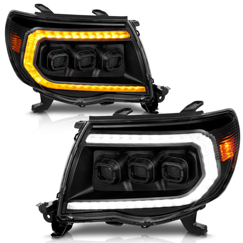 ANZO 05-11 Toyota Tacoma Full LED Proj Headlights White DRL/Init/SeqSig Black - Pair 111640A