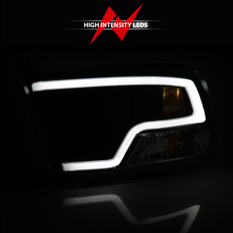 Anzo Dodge Ram 09-18 Projector Plank Style Headlight w/Halo Black Clear