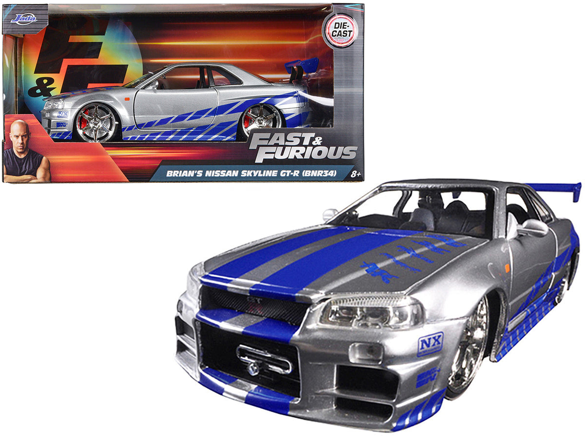 Rapid Vehicles Brian's Nissan GTR Skyline R34 RHD (Right Hand Drive) Silver with Blue Stripes...