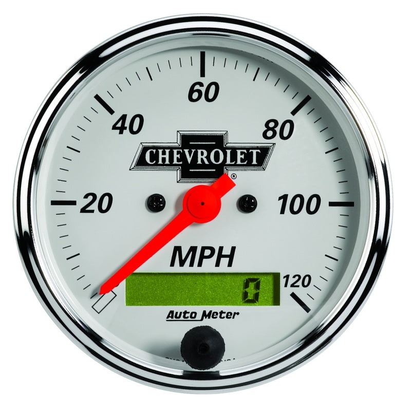 FR SPORT AutoMeter Gauge Speedo 3-1/8in. 120MPH Elec Prog W/ Lcd Odo Chevrolet Heritage Bowtie...