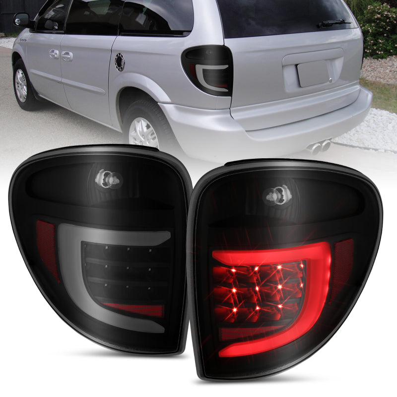 ANZO 2004-2007 Dodge Grand Caravan LED Tail Lights w/ Light Bar Black Housing Smoke Lens 311366
