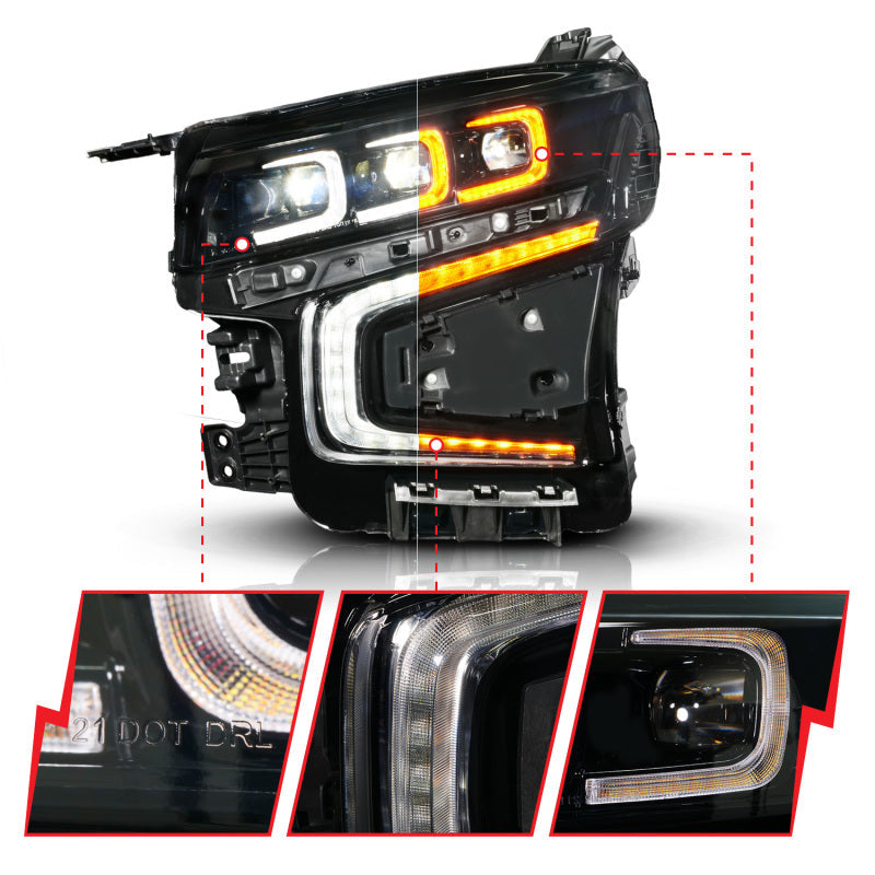 ANZO 21-23 Chevy Tahoe/Suburban LED Light Bar Style Headlights Black w/ Squential DRL (Left Side) 111636X-L