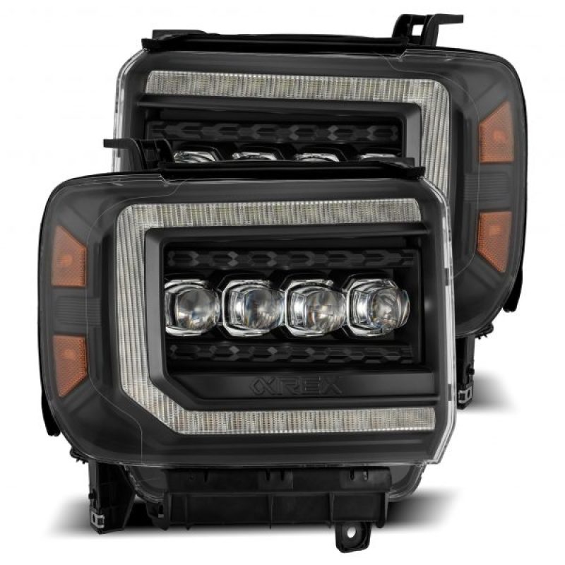 AlphaRex 14-18 GMC Sierra NOVA LED Proj Headlights Plank Style Black w/Activ Light/Seq Signal/DRL 880617 *Discontinued