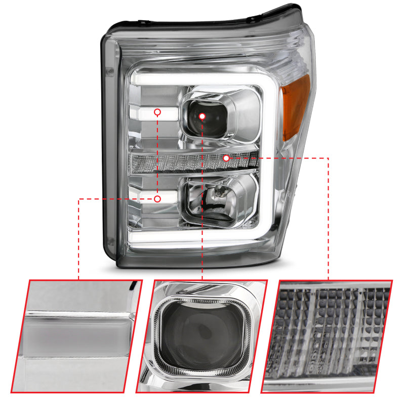 FR SPORT ANZO 11-16 Ford F-250/F-350/F-450 Projector Headlights w/ Plank Style Switchback Chrome...
