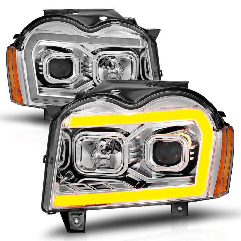 FR SPORT ANZO 05-07 Jeep Grand Cherokee Projector Headlights - w/ Light Bar Switchback Chrome...