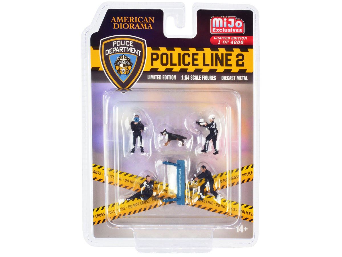 Rapid Vehicles "Police Line 2" 6 piece Diecast Set (4 Police Figures 1 Dog Figure and 1...