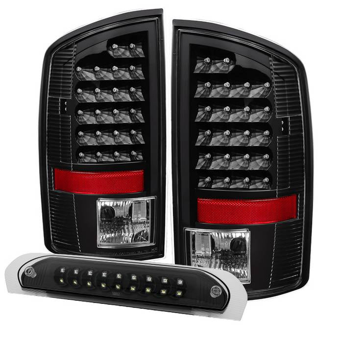 SPYDER Xtune Dodge Ram 07-08 1500 LED Tail Lights w/ LED 3rd Brake Lamps- Black ALT-JH-DR07-LED-SET-BK 9032790