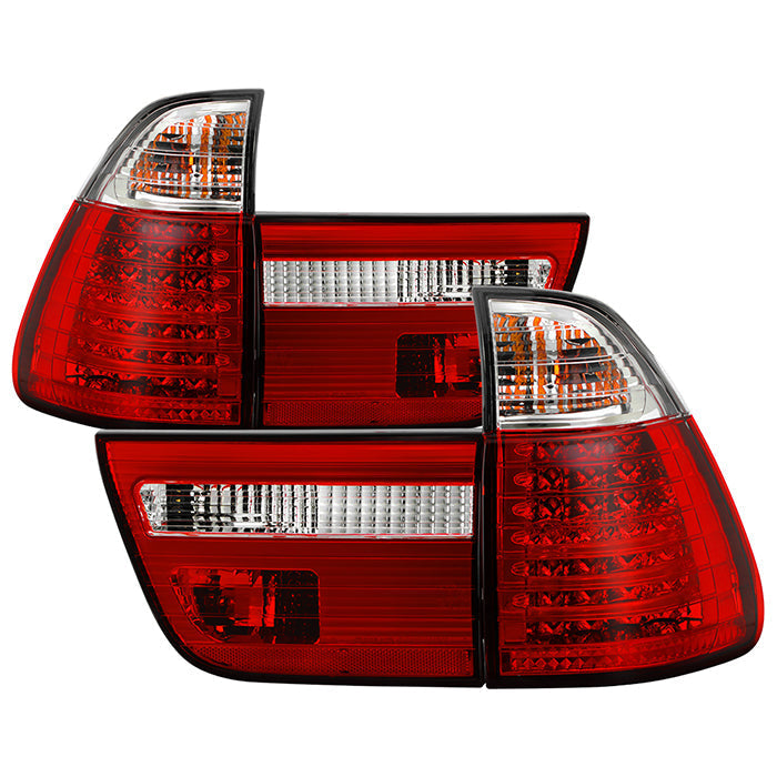 Spyder BMW E53 X5 00-06 4PCS LED Tail Lights Red Clear ALT-YD-BE5300-LED-RC 5000804