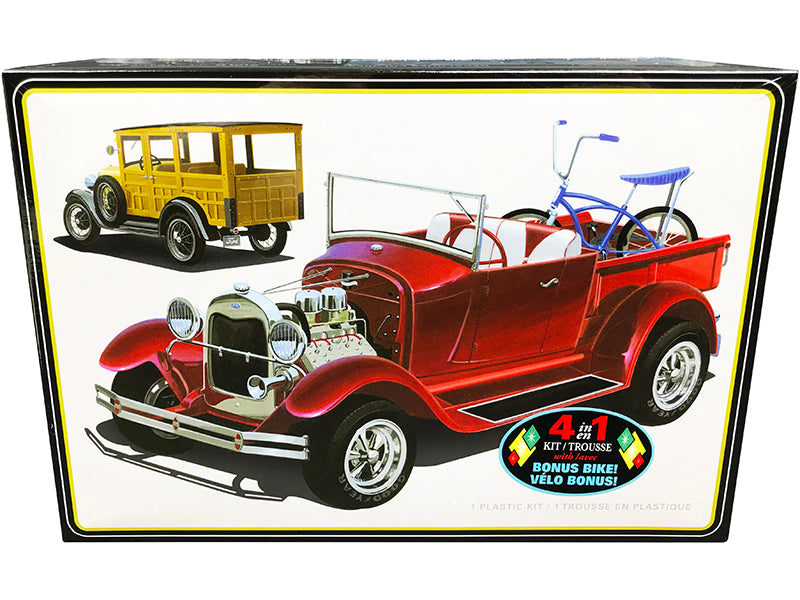 Rapid Vehicles Skill 2 Model Kit 1929 Ford Woody Pickup 4-in-1 Kit with Bike 1/25 Scale Model by...