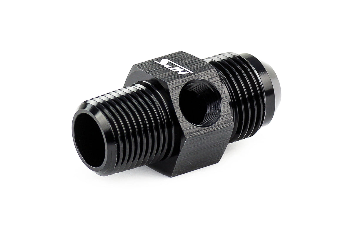 HPS Performance Products AN Male to NPT Male Adapter with 1/8" NPT Female Port, Aluminum, Black