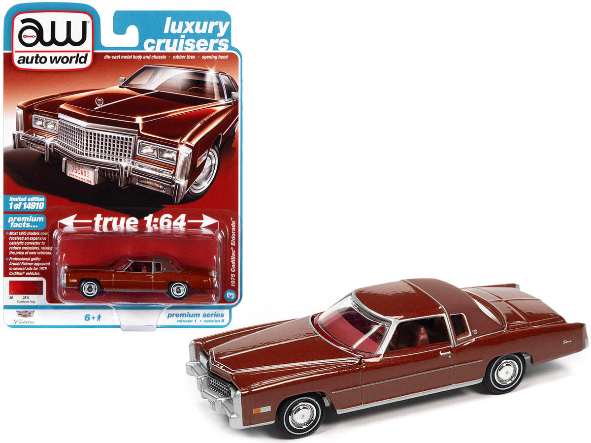 Rapid Vehicles 1975 Cadillac Eldorado Firethorn Red Metallic with Rear Section of Roof Matt Dark...