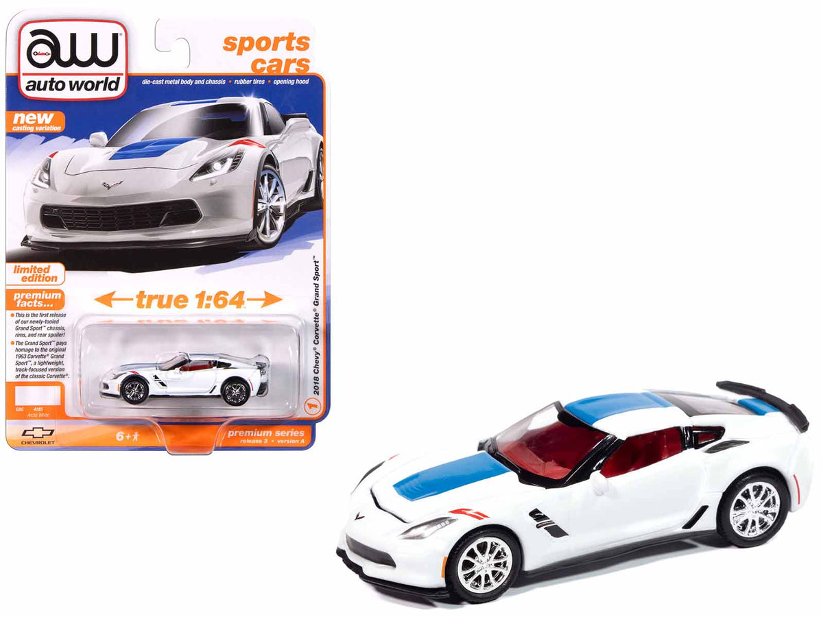Rapid Vehicles 2018 Chevrolet Corvette Grand Sport Arctic White with Blue Stripe and Red Interior...