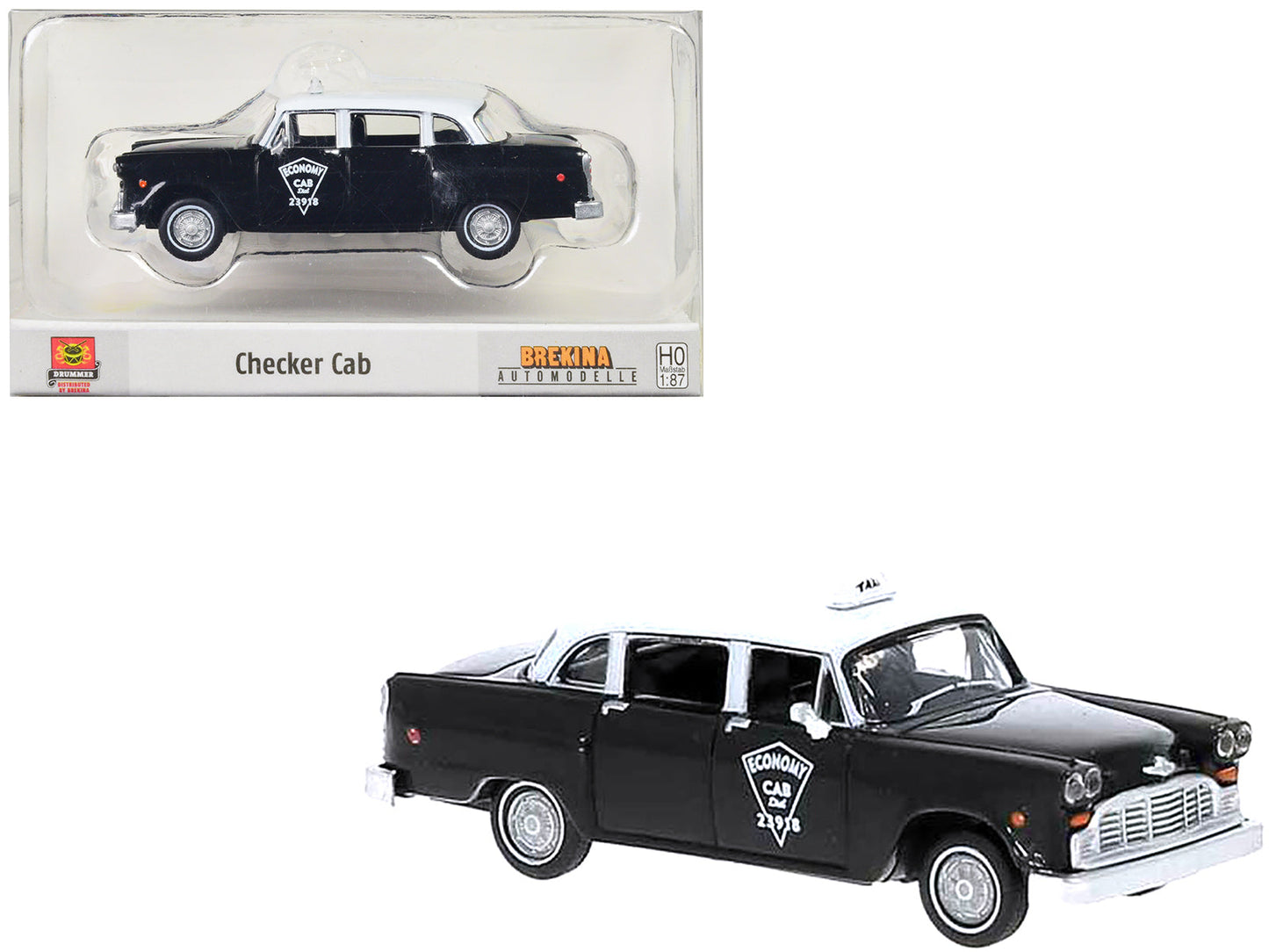 1974 Checker Cab Black and White "Tallahasse" 1/87 (HO) Scale Model Car by Brekina  free shipping USA