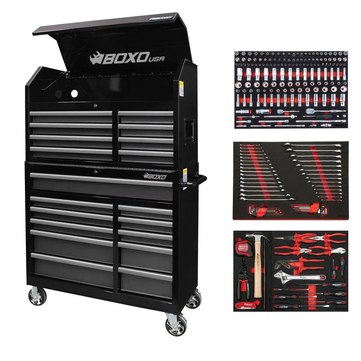 T1 Boxo Tech Series | Loaded 41″ 19-Drawer Rolling Tool Box | Black