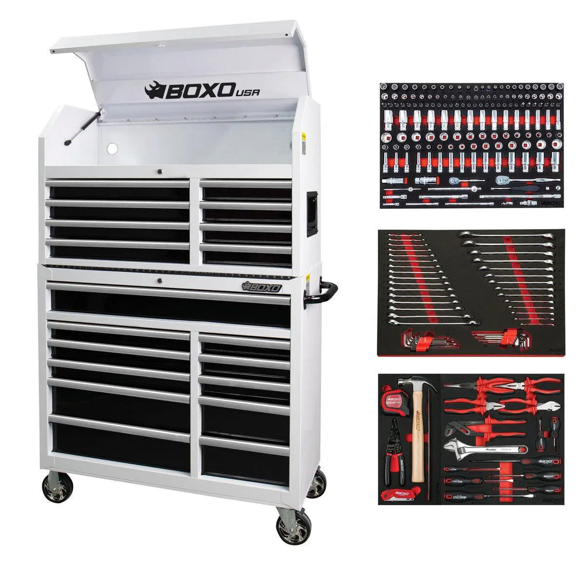 T1 Boxo Tech Series | Loaded 41″ 19-Drawer Rolling Tool Box | White