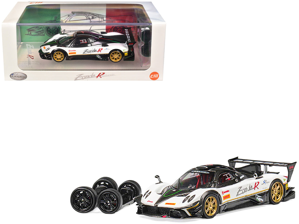 Rapid Vehicles Pagani Zonda Revolucion White and Carbon with Extra Wheels 1/64 Diecast Model Car...