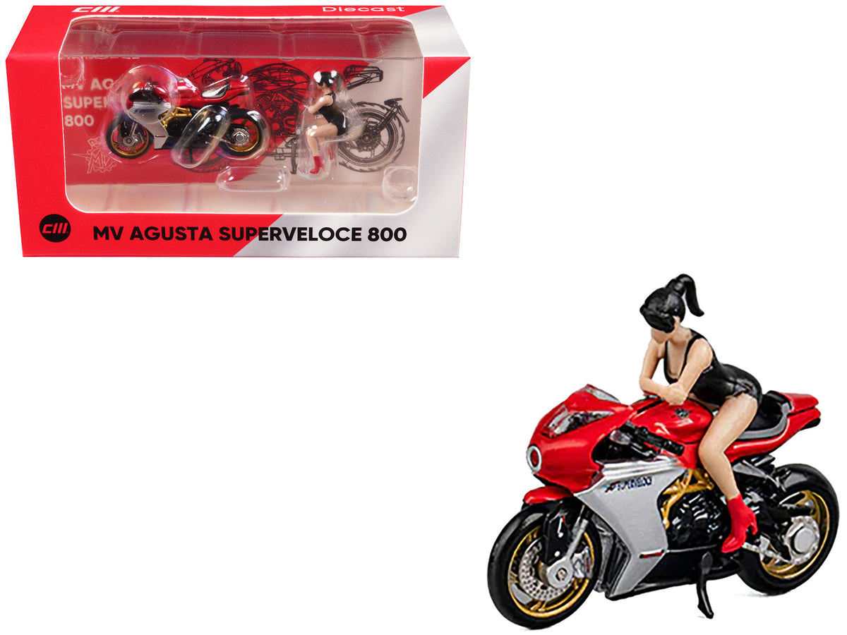 Rapid Vehicles MV Agusta Superveloce 800 Motorcycle Red and Silver with Figure 1/64 Diecast Model...