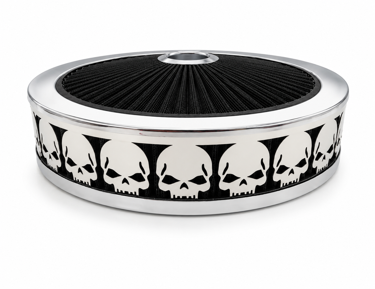 Granatelli Blingz Beauty Bandz 14" x 3" Black & Chrome Skullz Air Filter Assembly - Skullz – 750027