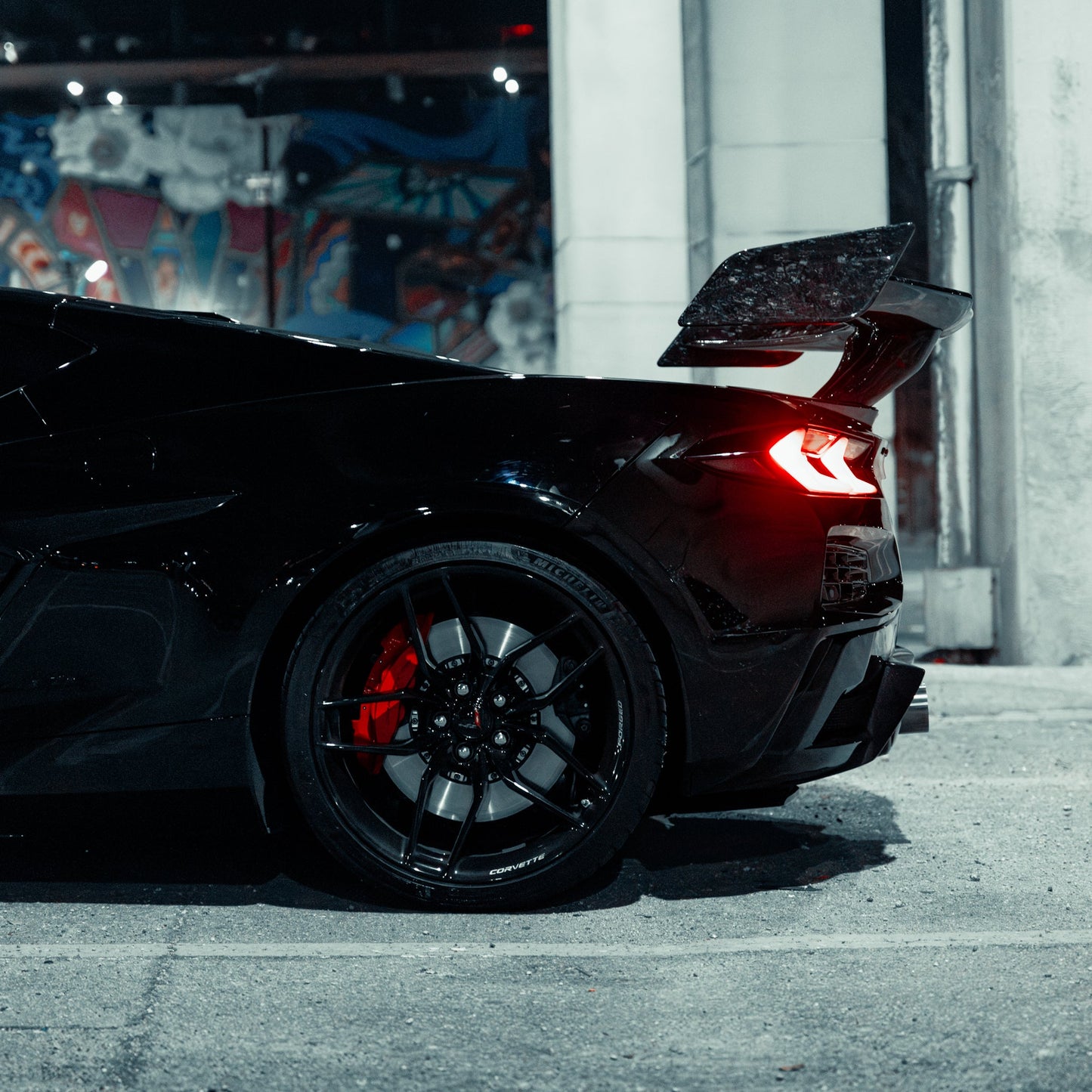 Close up C8 Corvette forged carbon canard aerodynamic contour detail
