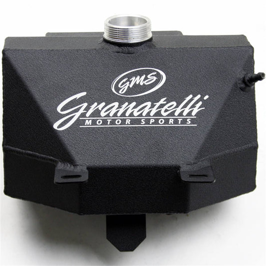 Granatelli Wrinkle Black Aluminum Coolant Expansion Tank with Logo for 2015–2023 Ford Mustang EcoBoost, V6, GT, GT350 & GT350R – 510100-BL