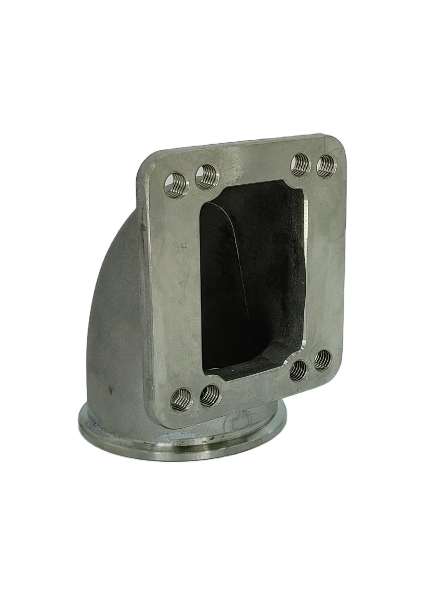 Granatelli Turbo Adapter, 90° Cast Elbow. 3.0" V-Band to T3/T4 Housing, Threaded