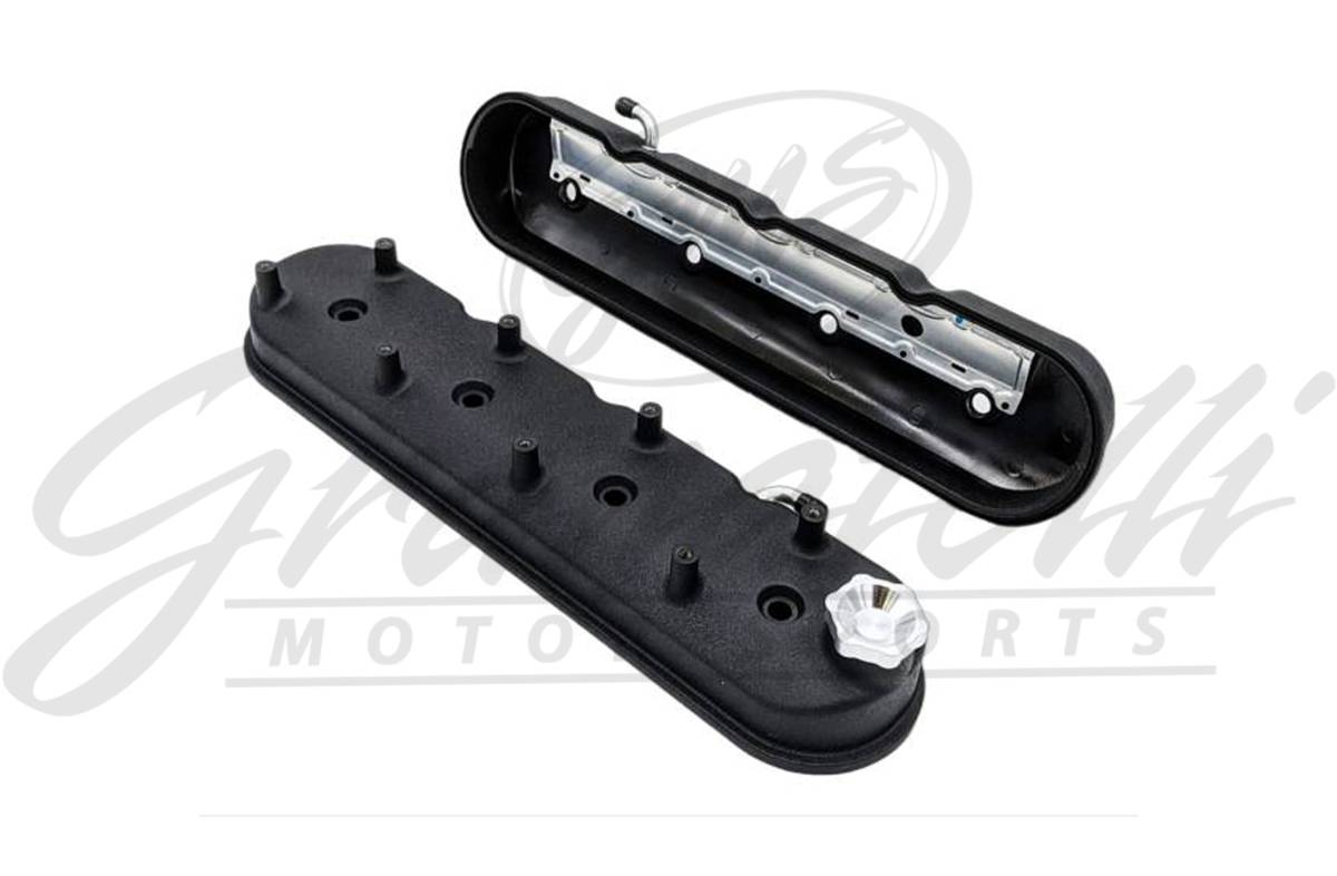 Granatelli LS Tall Valve Covers, Black Wrinkle Finish, Integral Coil Mounts, 4.8L-7.0L, Pair – 640362
