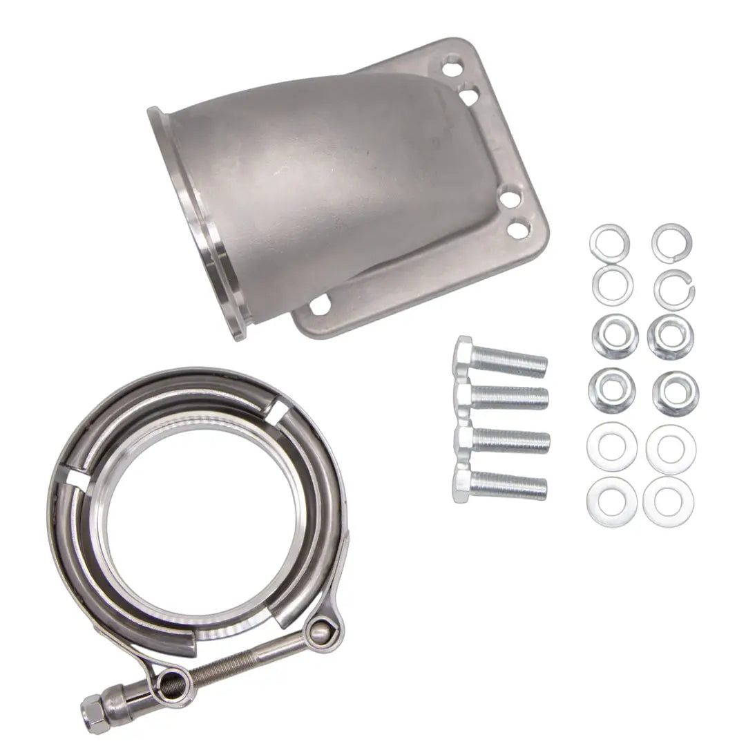 Granatelli Turbo Adapter, 90° Cast Elbow. 3.0" V-Band to T3/T4 Housing, Threaded