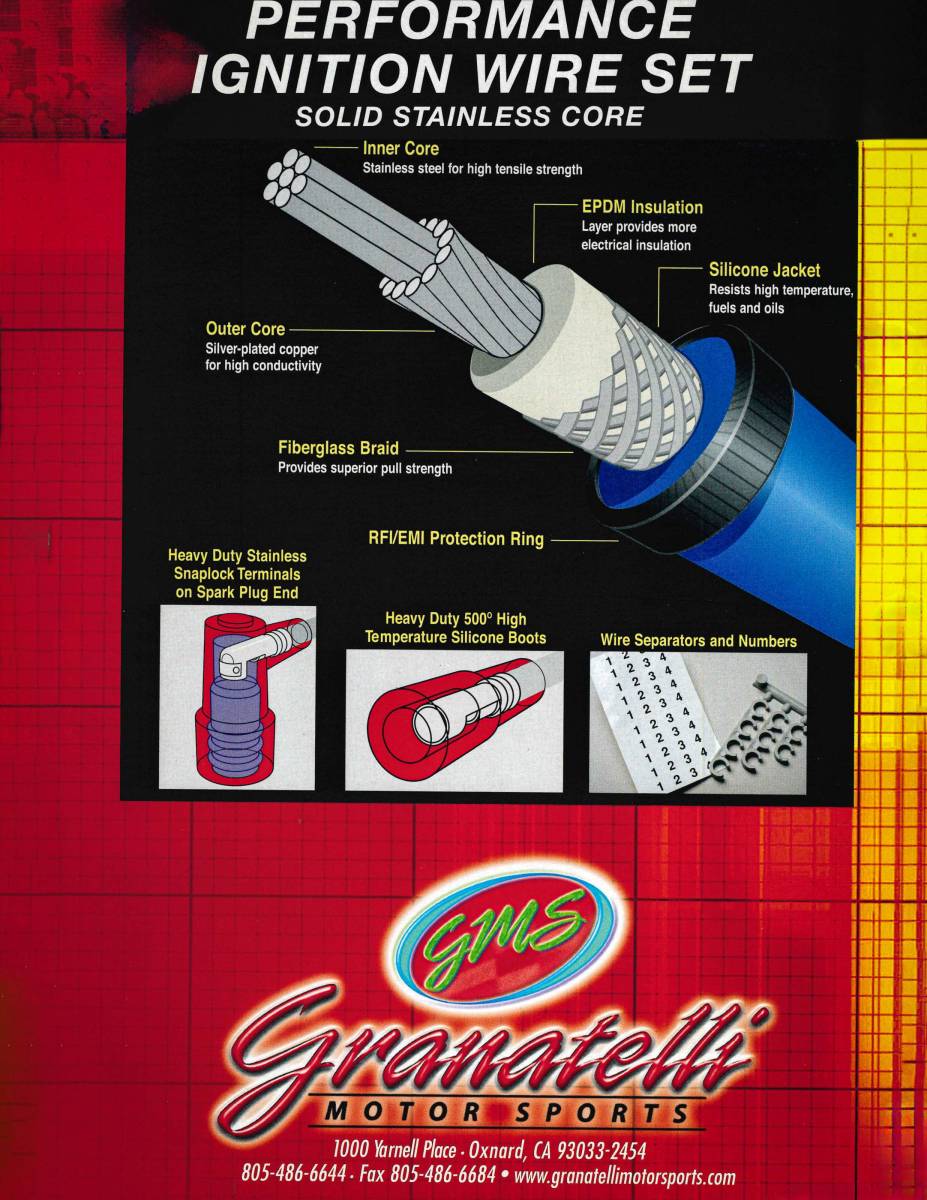Granatelli GM LS & LT 0-Ohm 8" Black Single Coil-Near-Plug Spark Plug Wire – 28-1811-1B