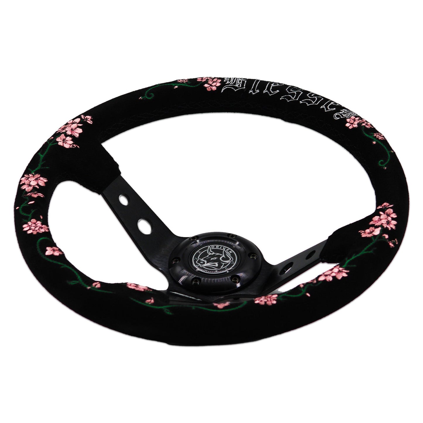 Blessed Universal 350mm 3" Deep Dish 6-Bolt Steering Wheel Red Suede Alcantara