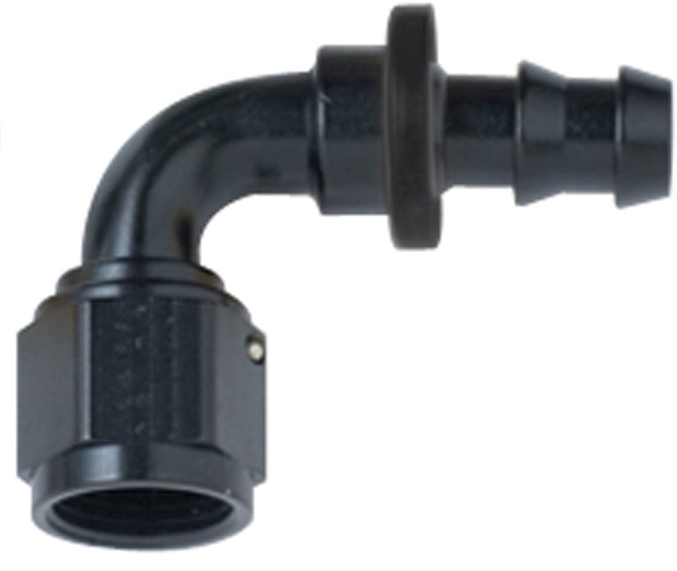 Hose Fitting #4 90 Deg Push Lock Black - 209004BL