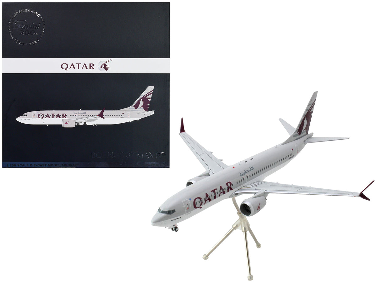 Rapid Vehicles Boeing 737 MAX 8 Commercial Aircraft "Qatar Airways" Gray and White with Tail...