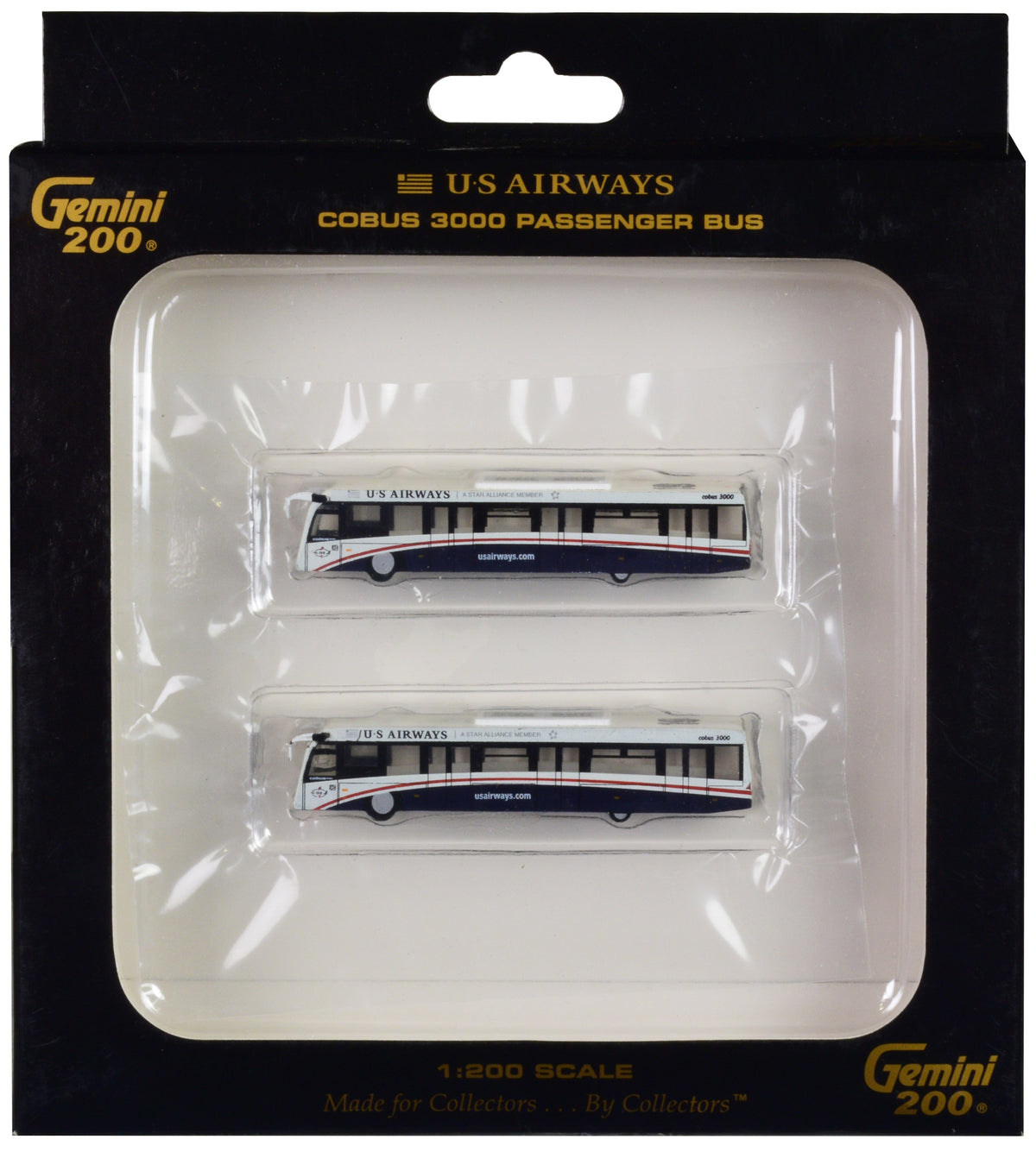 Rapid Vehicles Cobus 3000 Passenger Bus White and Blue "US Airways Shuttle Bus" 2 Piece Set...