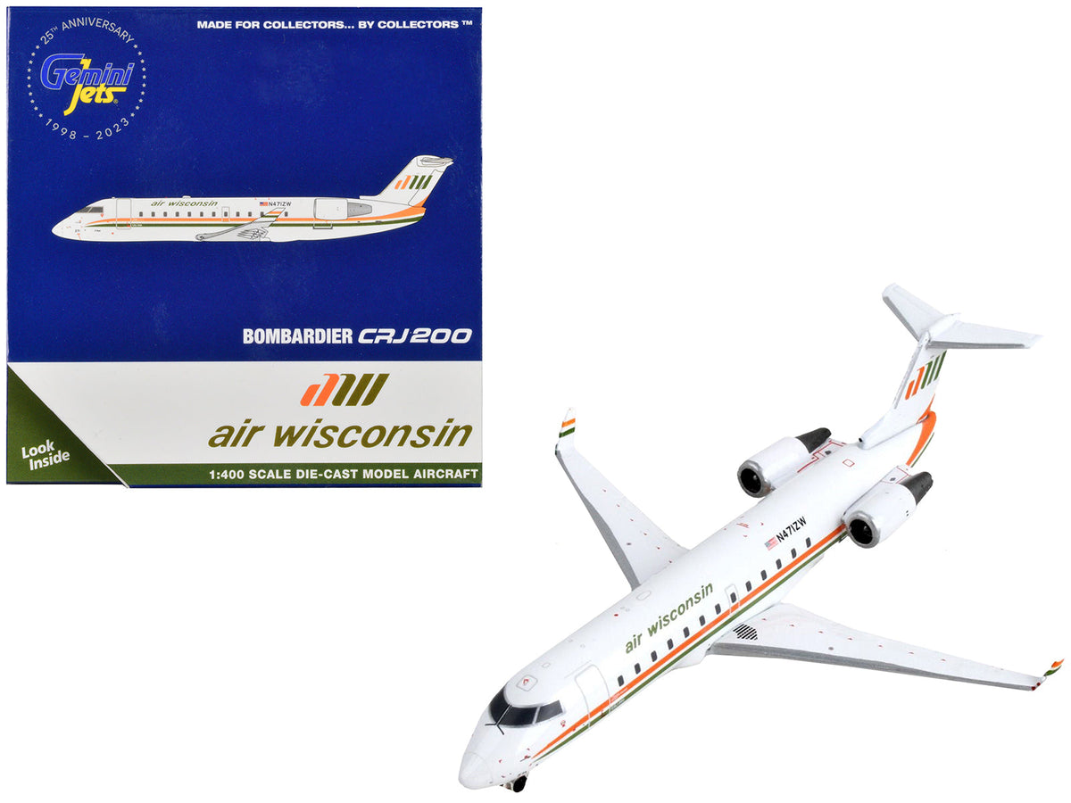 Rapid Vehicles Bombardier CRJ200 Commercial Aircraft "Air Wisconsin" White with Orange and Green...