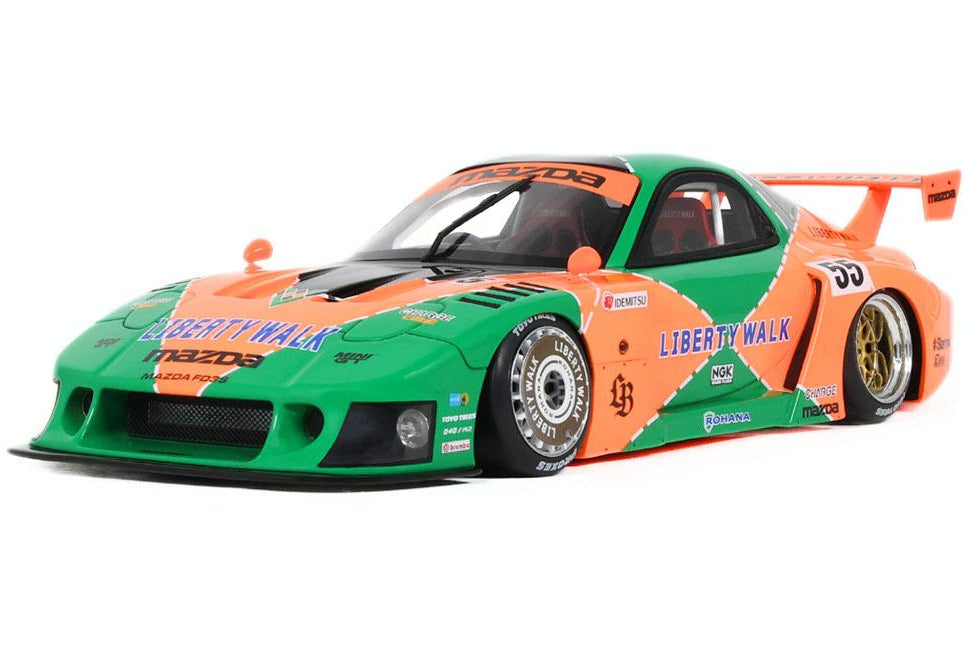 GT Spirit 2024 Mazda RX7 (FD3) LB Super Silhouette #55 Green & Orange 1:18