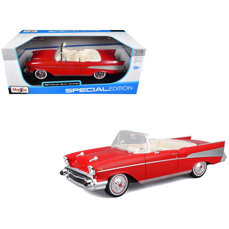 STM Diecast Maisto 1957 Chevrolet Bel Air Red and White 1:18 - View 6