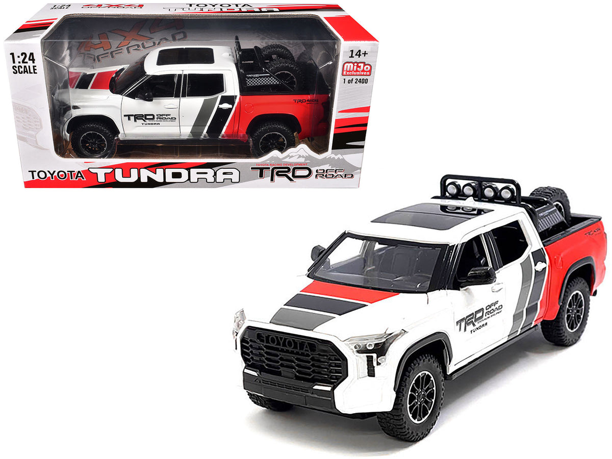 Rapid Vehicles 2023 Toyota Tundra TRD 4x4 Pickup Truck White and Red with Black and Gray Stripes...