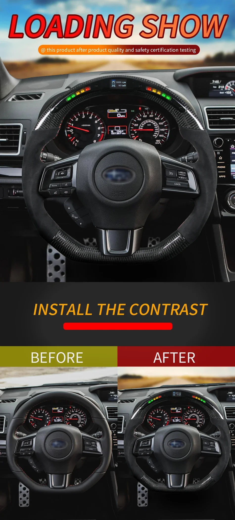 Rapid Vehicles Carbon Fiber LED Steering Wheel Fit For Subaru stt/sti/ wrx 86 brz 2015-2021 Itlay...