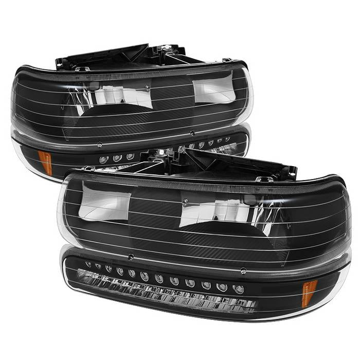 FR SPORT SPYDER Xtune Chevy TahOE 00-06 Headlights w/ LED Bumper Lights Amber Black...