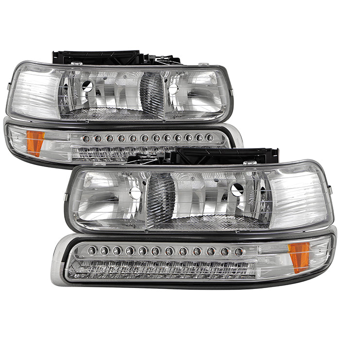 FR SPORT SPYDER Xtune Chevy TahOE 00-06 Headlights w/ LED Bumper Lights Amber Chrome...