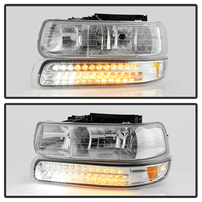 FR SPORT SPYDER Xtune Chevy TahOE 00-06 Headlights w/ LED Bumper Lights Amber Chrome...