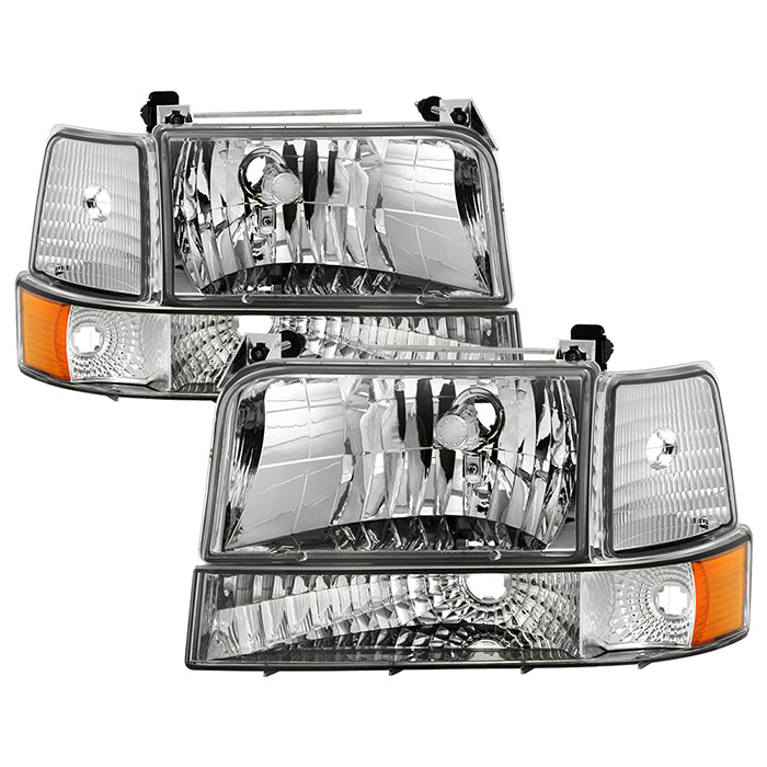 FR SPORT SPYDER Xtune Ford F150/Bronco 92-96 Headlights w/Corner Bumper 6pcs Amber- Chrome...