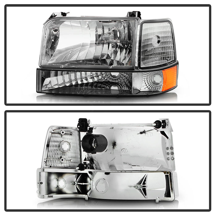 FR SPORT SPYDER Xtune Ford F150/Bronco 92-96 Headlights w/Corner Bumper 6pcs Amber- Chrome...