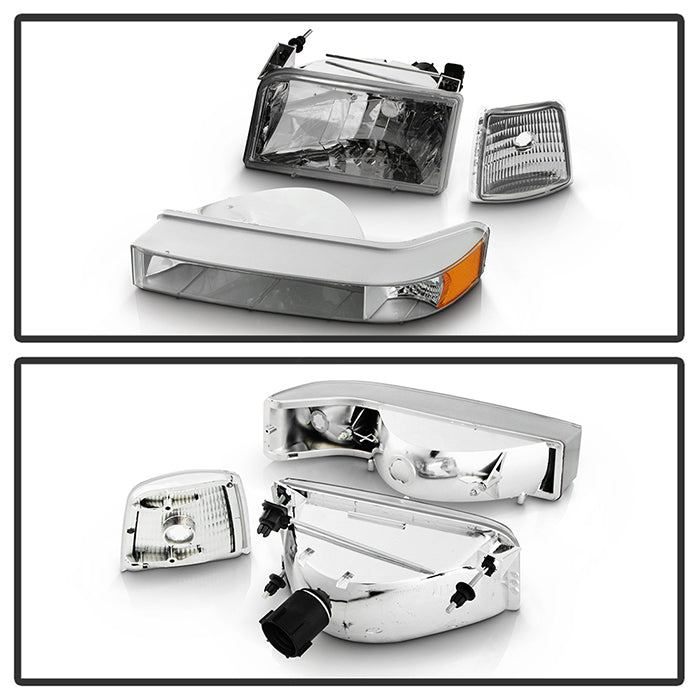 FR SPORT SPYDER Xtune Ford F150/Bronco 92-96 Headlights w/Corner Bumper 6pcs Amber- Chrome...