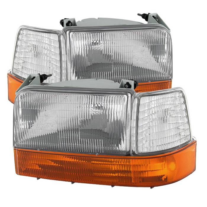 FR SPORT SPYDER Xtune Ford F150/Bronco 92-96 Headlights w/Corner Bumper 6pcs Amber- Clear...